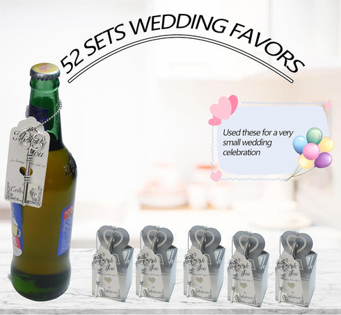 Aokbean 52pcs Vintage Skeleton Key Bottle Opener Gift Set with Thank You Tag Card and Keychain (Antique Silver)