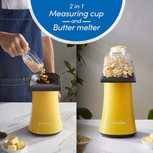Elite Gourmet Fast Hot Air Popcorn Popper, 1300W Electric Maker with Measuring Cup & Butter Tray