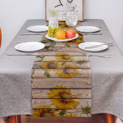 Rustic Sunflowers Table Runner - Cotton Linen - 72 Inch Dresser Scarves for Kitchen, Dining, Sofa, Home Decor