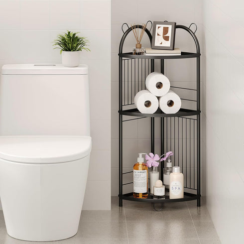 Corner Bathroom Shelf Metal Short Corner Stand Shelf Black Small Bathroom Storage