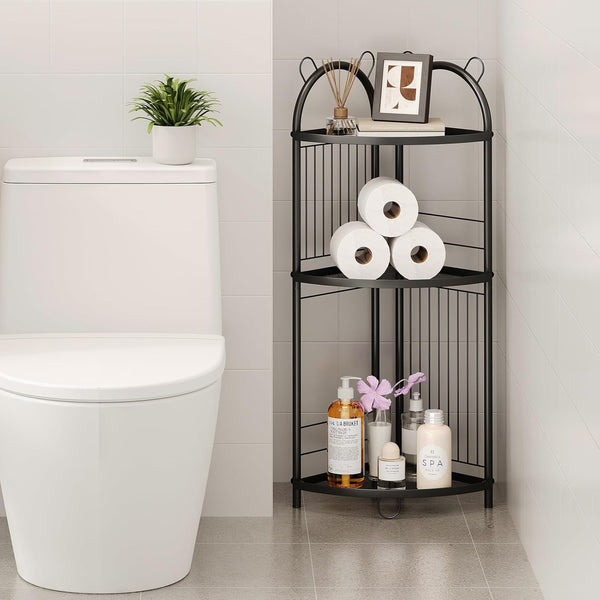 Corner Bathroom Shelf Metal Short Corner Stand Shelf Black Small Bathroom Storage