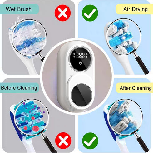 SHKI Toothbrush Cleaner & Toothbrush Holder, Cleaning and Air Drying, LED Smart Screen, Rechargeable Wall Mount