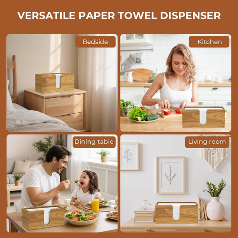 WOHUGEKOKO Countertop, Acacia Wood Paper Towel Dispenser Paper Towel Holder for Bathroom Kitchen Napkin Holder Folded