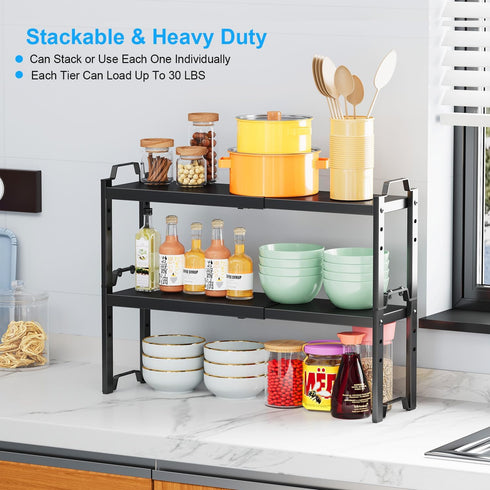 X-cosrack 5.51" Counter Countertop 30LBS Narrow Expandable Cabinet Shelf Organizer Width, Kitchen Storage Shelves Spice