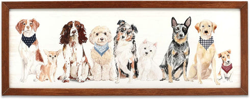 Dogs in a Row Framed Wood Wall Decor - Adorable Dog Wall
