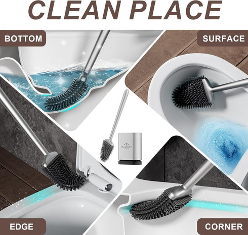 Sellemer Toilet Brush and Holder Set - Flexible Toilet Bowl Brush Head with Silicone Bristles, Compact Size (1 Pack,