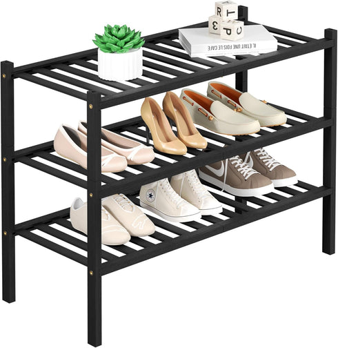 ROMGUAR CRAFT 3 Tier Bamboo Shoe Rack for Closet Free Standing Wood Shoe Shelf