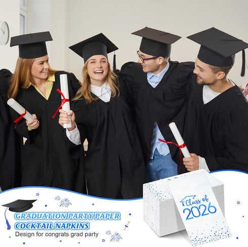 200pcs 2026 2026 Class of Graduation Napkins, Disposable Congrats Grad Cocktail Napkins Foil Dot Paper Hand Towels