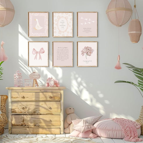 Lhoiplme 12x16x6 Inch Nursery Christian Wall Art Bible Verse Prints Pink Girl Nursery Room Canvas Wall Decor Coquette