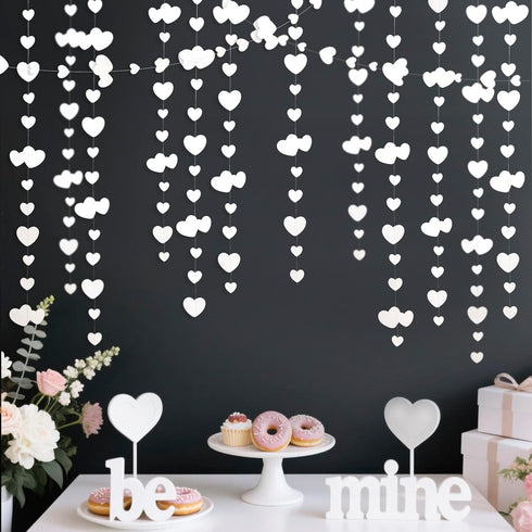 52Ft Valentines Day Party Decorations - White Heart Garland and Love Heart Hanging Paper Streamer Banner