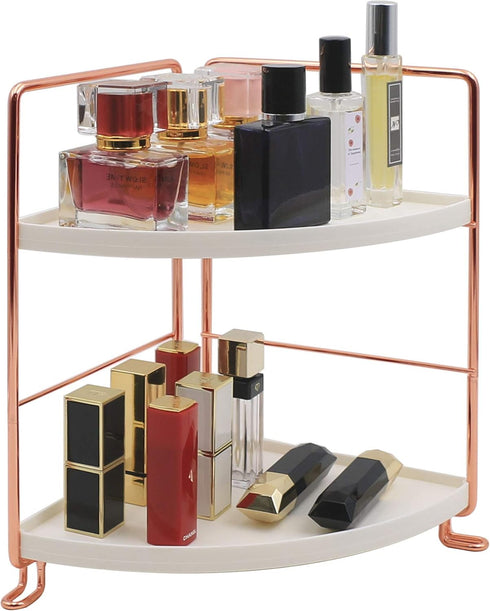 2-Tier Bathroom Countertop Organizer - Rose Gold Vanity Tray Cosmetic & Makeup Storage, Kitchen Spice Rack Standing