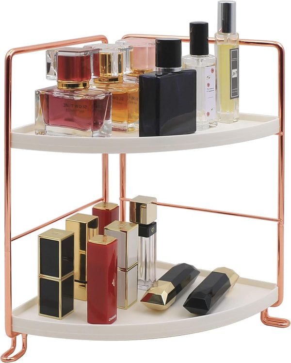 2-Tier Bathroom Countertop Organizer - Rose Gold Vanity Tray Cosmetic & Makeup Storage, Kitchen Spice Rack Standing