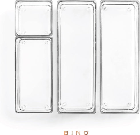 BINO 4-Piece Drawer Organizer Bin Set, Bathroom Drawer Organizer Trays, Makeup Drawer Organizer, Desk Drawer Organizers