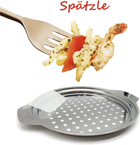 Stainless Steel Spaetzle Maker Pan with Lid & Scraper, Traditional German Egg Noodle Strainer