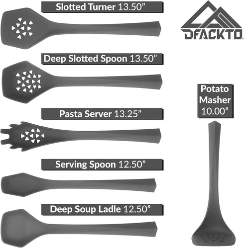 DFACKTO Heavy Duty Kitchen Utensils Set, 6 pc Nonstick Nylon, High Heat Resistant for Cooking (Gray)