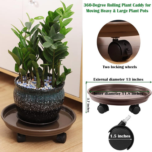 5 Packs 11.8" Plant Caddy with Wheels Plastic Rolling Plant Stands Heavy-Duty Plant Dolly with Casters Indoor Outdoor
