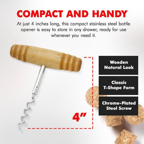Chef Craft Select Corkscrew with Natural Wooden Handle, 4 Inches