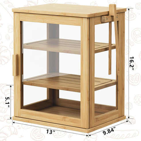 Countertop, 3 WOWLIVE Bamboo Bread Box for Kitchen Large Layers Bread Storage Container for Homemade Bread with Window