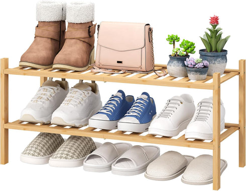 viewcare 2-Tier Bamboo Shoe Rack for Entryway, Bamboo Wood Shoe Organizer for