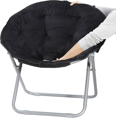 Saturnpower Faux-Fur Folding Chair, Moon Chair Soft Lounge Chair for Lounging, Bedroom, Dorm Rooms or Apartments, Black