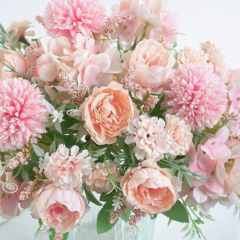 OHYGGE Tribe Glare Artificial Flower Silk Peony Bouquets, Set of 2 Hygrangea Carnations for Table Wedding Home