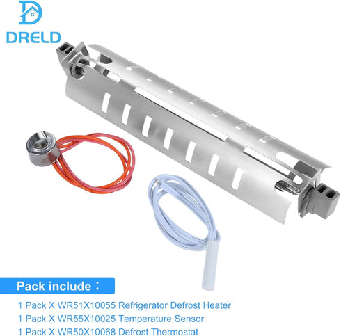 WR51X10055 Refrigerator Defrost Heater Kit, Replacement for GE Hotpoint, Includes Temperature Sensor and Thermostat