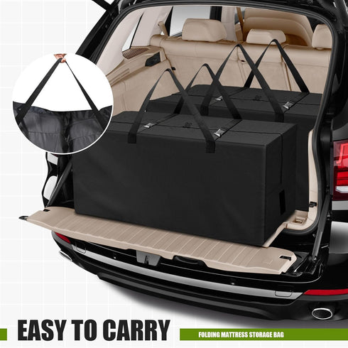 Folding Mattress Bag Waterproof - Black Heavy Duty Carry Case Fits up to 4 Queen Mattress for Tri-Fold Storage