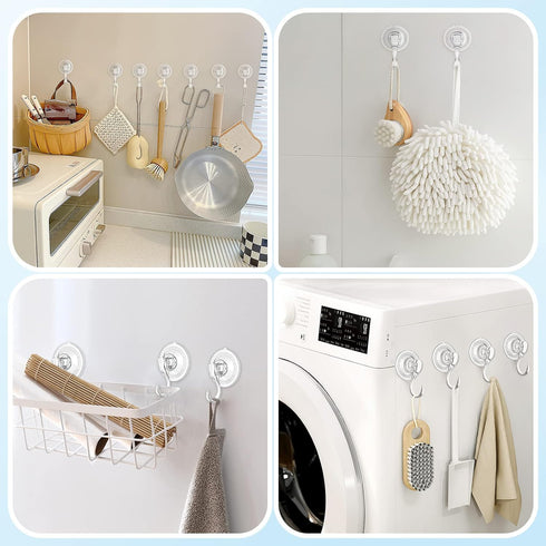 VIS'V Small Shower Suction Cup Hooks, Heavy Duty, Removable and Reusable, Clear, 2 Pcs