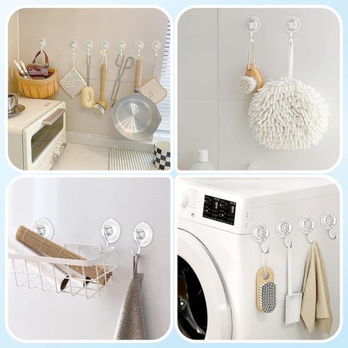 VIS'V Small Shower Suction Cup Hooks, Heavy Duty, Removable and Reusable, Clear, 4 Pcs