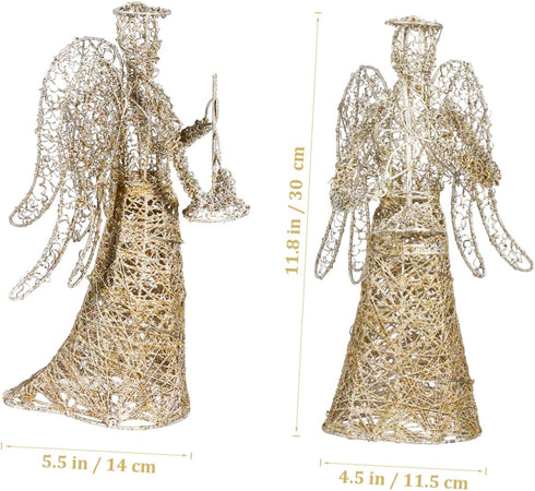 ABOOFAN Gold Glitter Christmas Tree Topper - Coated Metal Angel Xmas Treetop Decoration for Holiday Decor