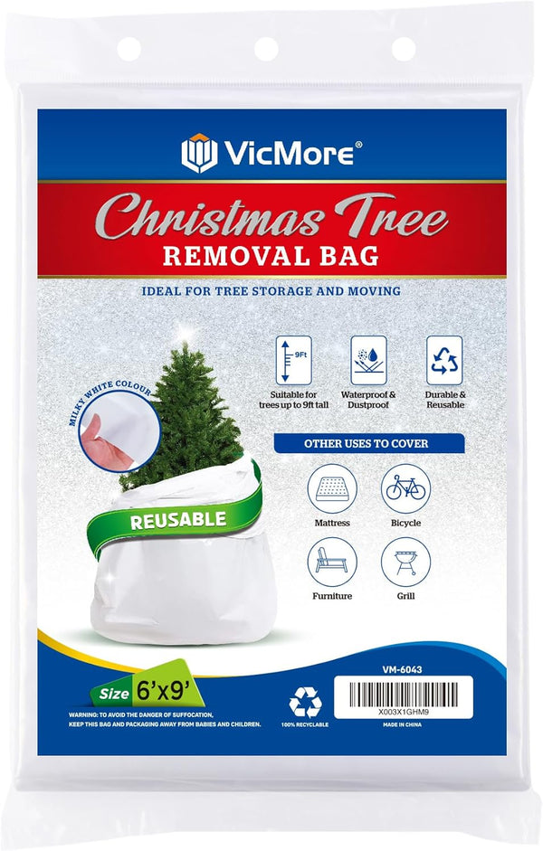 White Polyethylene Tree Bag 9ft x 6ft for Hassle-Free Christmas Tree Removal, Easy Cleanup Tree Disposal Bag Fits Most