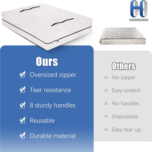 Mattress Bags for Moving and Storage with 8 Handles, Heavy Duty Cover with Strong Zipper Closure, Cali King
