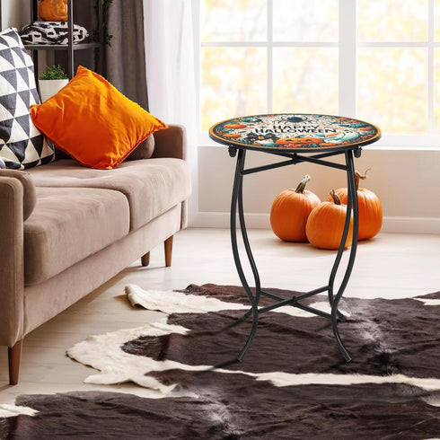 Weogot 14 Personality Round Side Table, Funny Patio Accent Weather Resistant Metal Side Table for Livingroom Patio