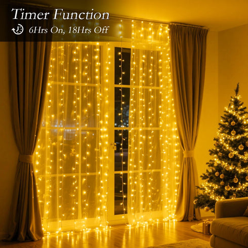 200 9.8 6.6FT 8 LED Curtain String Lights * Plug in Fairy with Timer and Modes, Waterproof Window Wall for Bedroom