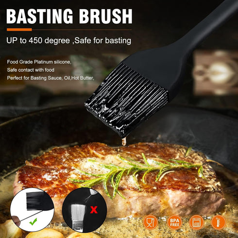 Walfos 3 Size Basting Brush - High Heat Resistant Silicone Pastry Brushes for Kitchen Cooking, Barbecue, Baking,