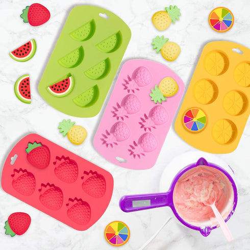 Whaline 4 Pack Fruit Shaped Silicone Mold, Pineapple Lemon Watermelon Strawberry Baking Mould, 3D Summer Fruit Ice Mold