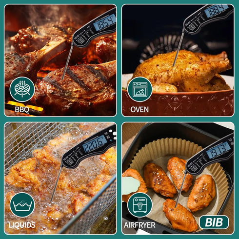 BIB Digital Meat Thermometer, Waterproof Instant Read Food Thermometer for Cooking, Candy Making, and Grilling