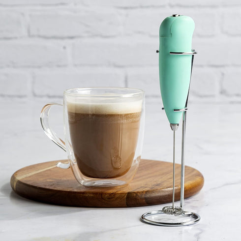 Primula Milk Frother with Stand, Handheld Whisk for Coffee, Frappe, Matcha, Battery Operated, Mint