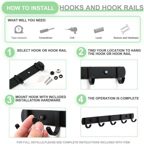 Ihomepark Wall Mounted Coat Hooks, Heavy Duty Metal 5 Coat Hanger Rack for Coat, Hat, Towel, Purse, Keys (Black)
