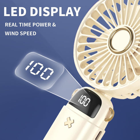 Portable Fan, Mini Handheld Personal Fan 4000mAh Rechargeable Battery Operated Desk Fan with Base, LED Display,5 Speeds Cooling Fan for Travel Camping Outdoor by Fanadith