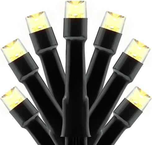 YULETIME 100 ft Warm White LED String Lights with 300 Count, 8 Models Adapter, Black Wire, 5mm Christmas Lights