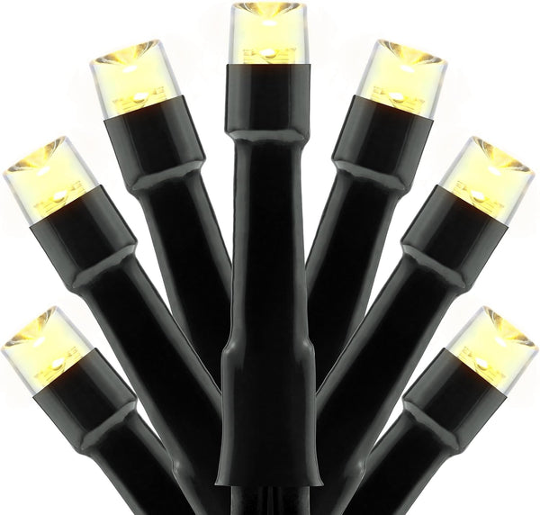 YULETIME 100 ft Warm White LED String Lights with 300 Count, 8 Models Adapter, Black Wire, 5mm Christmas Lights