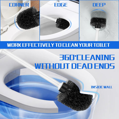 AONEZ Set, 4 Pack Toilet Brush and Holder Long Handle Non-Slip Grip Toilet Bowl Brush, Hard Toilet Brush, Deep Cleaning