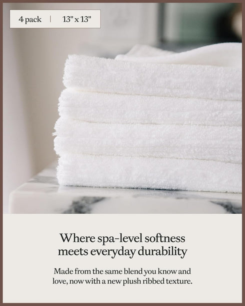 Cozy Set 60% 40% 4 Pack Earth Ribbed Washcloth - Cotton Viscose from Bamboo Bathroom Washcloths - Soft & Absorbent