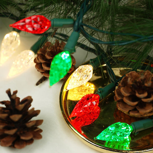 C6 50 25ft BOHON Red White and Green Christmas Lights Outdoor Faceted LED Plug in Fairy Twinkle Warm String Lights