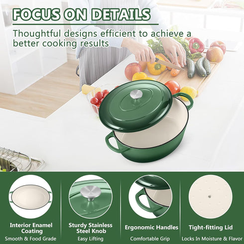 5qt TeamFar Oval Dutch Oven, Enameled Cast Iron Dutch Oven Pot with Lid, For Bread Baking/Stewing/Braising/Frying