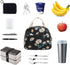 EurCross Women's Lunch Bags for Work, Chic Floral Daisy Pattern Canvas Insulated Black Lunch Tote Bag Carrier