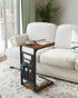 Vovonusy ET-P-BR1 Wood Pedestal Small TV Trays for Eating, C Shaped End Table Storage Bag, Sofa Side Table Couch Desk