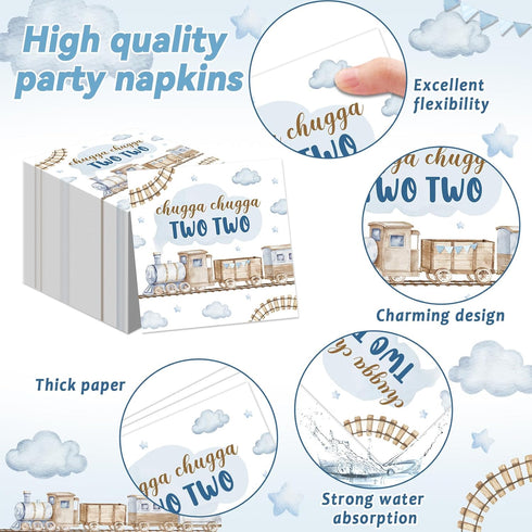 96Pcs 2nd 2 Set 24 Chugga Chugga Two Two Birthday Party Supplies Watercolor Train Year Old Paper Plates and Napkins