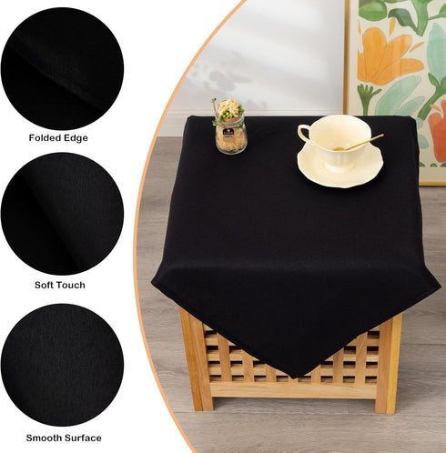 24 24 Inch Small Square Solid Black Tablecloth x Washable Fabric Table Cloth Wrinkle Resistant Polyester Table Cover